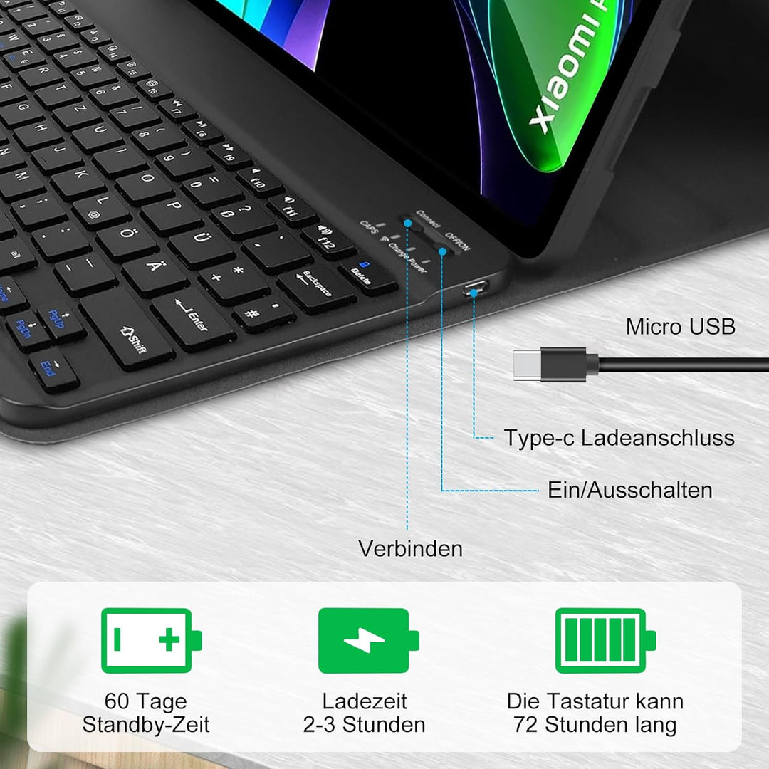 AGARELE Tastatur Hülle für Xiaomi Pad 6 11 Zoll 2023 [QWERTZ Deutsch Tastatur], Slim Schutzhülle Tas