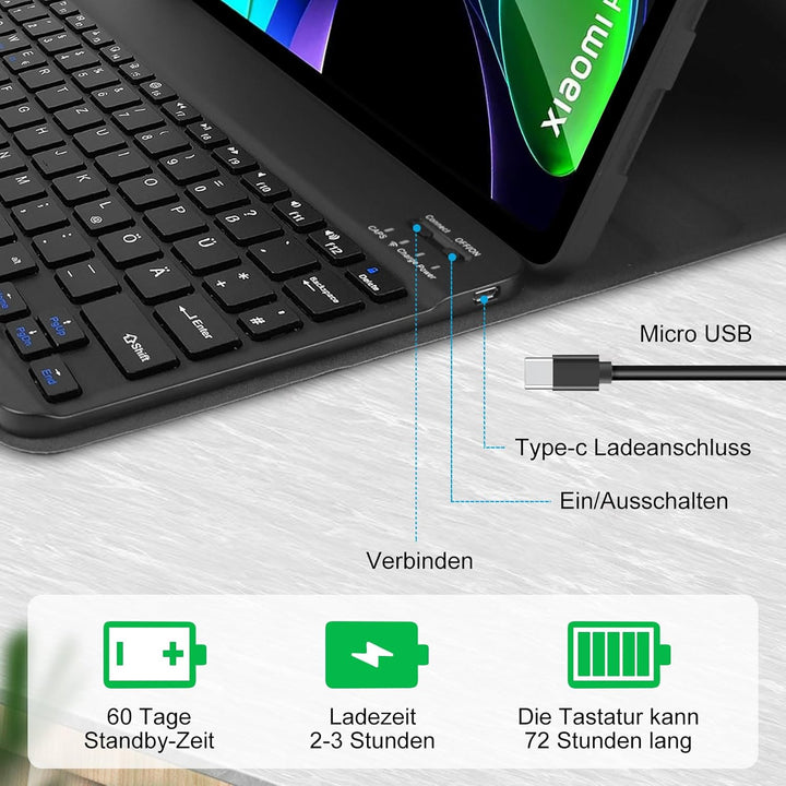 AGARELE Tastatur Hülle für Xiaomi Pad 6 11 Zoll 2023 [QWERTZ Deutsch Tastatur], Slim Schutzhülle Tas