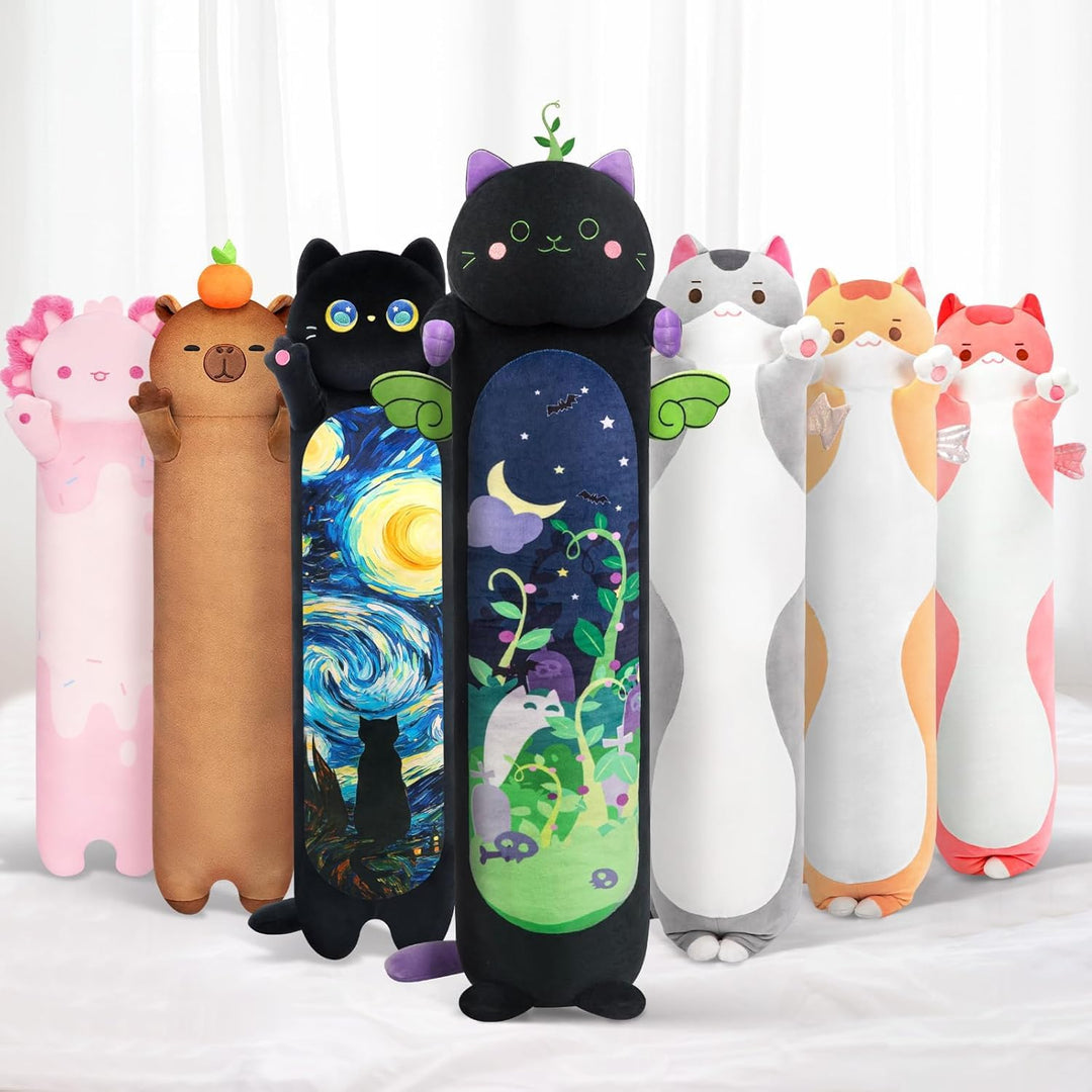 Mewaii 50CM Kuscheltier Kawaii Katzen Plüschkissen Schwarz Stofftiere Lang Kätzchen Plüschtier Ausge