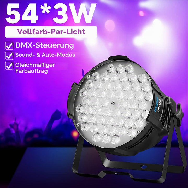 BETOPPER Partylicht Bühnenlicht 160W LED Par Scheinwerfer, 54x3W LED RGB Lichteffekte DJ Lichter mit