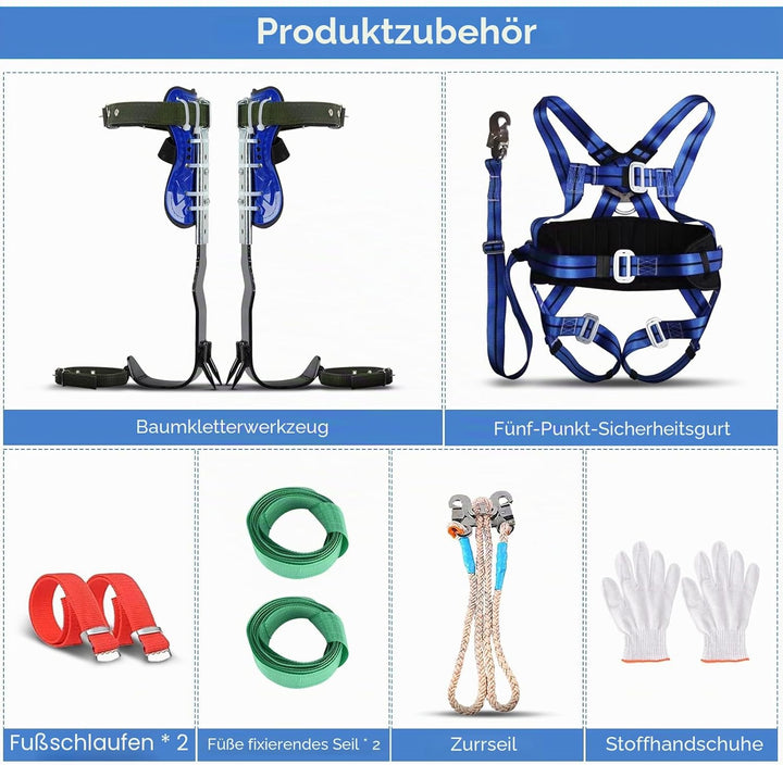 Hlieeosfcn Baumklettern Ausrüstung Set,Höhen Verstellbar Tree Climbing Spike, Halteseil Steigeisen K