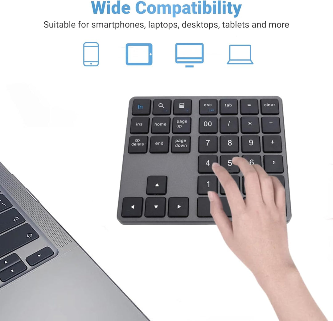 Bluetooth-Nummernblock für Laptop, Kabellose Nummerntastatur, Wiederaufladbarer USB-Ziffernblock mit