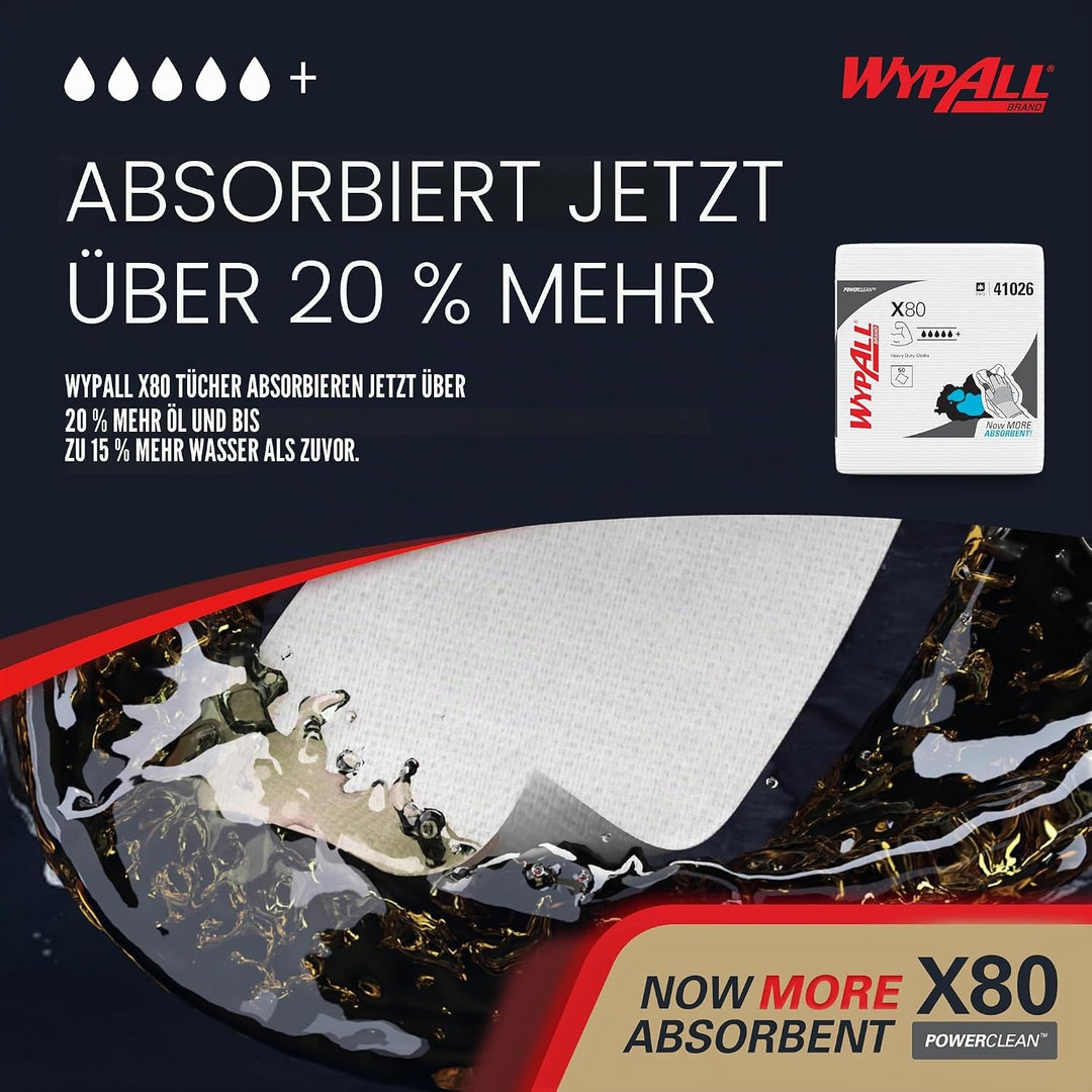 WypAll 8388 X80-Reinigungstücher 1-lagige, weissen, 4 Packungen x 50 viertelgefalteten Tüchern