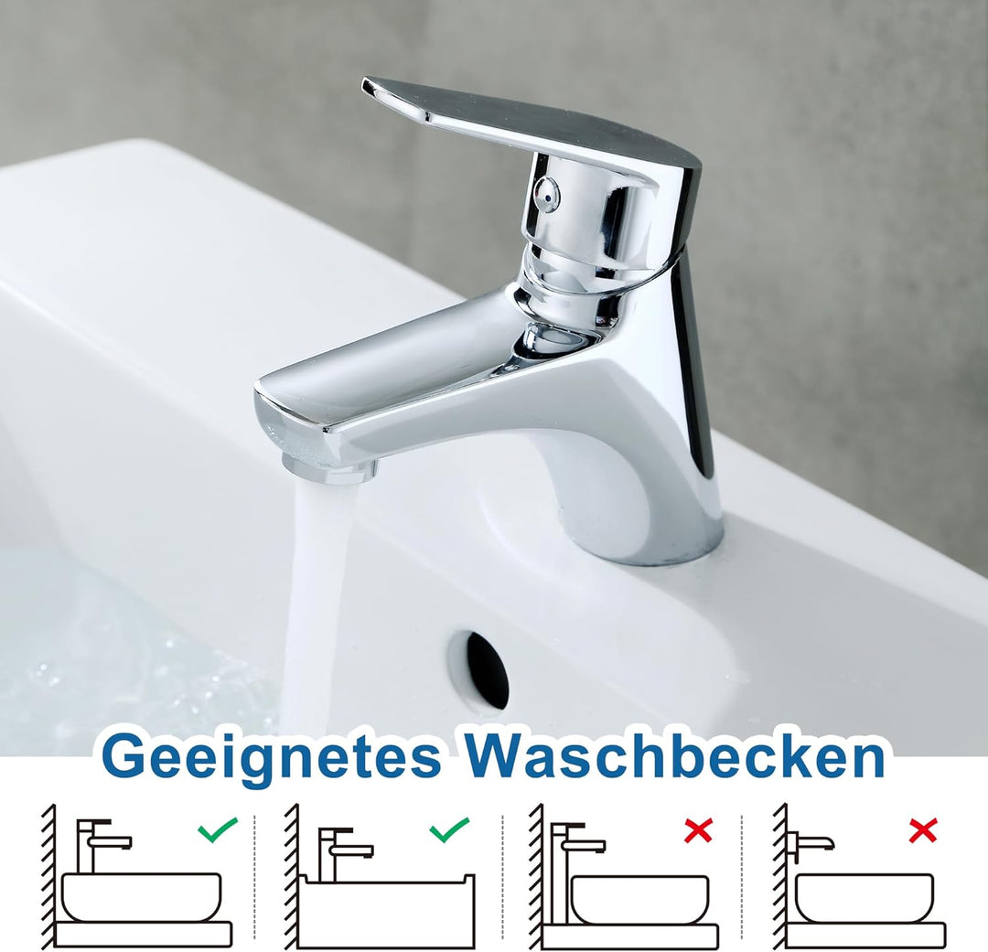 Florenta Waschtischarmatur Bad klein für Gäste-WC, Kompakt Wasserhahn Messing verchromt, Einhebelmis