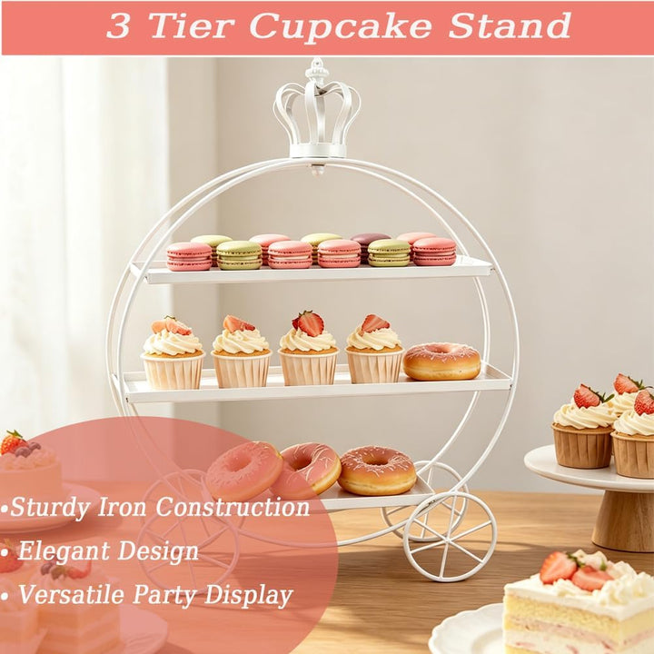 Cupcake-Ständer mit 3 Etagen, Eiserne Tabletts für Cupcakes, Donuts, Früchte, Gebäck, Dessert-Teller