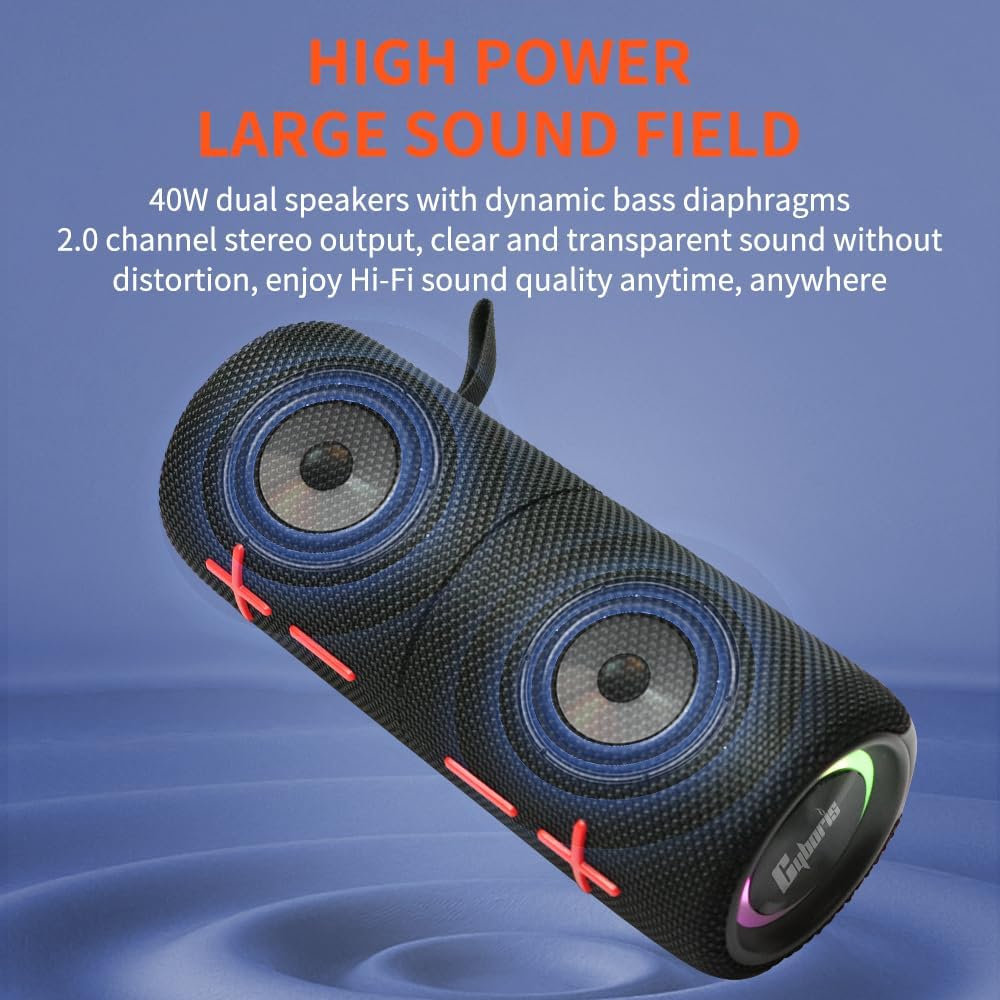 CYBORIS 2-in-1 Tragbarer 40W Dual Bluetooth Lautsprecher, Wasserdichter Musikbox V5.3 mit Tiefem Bas