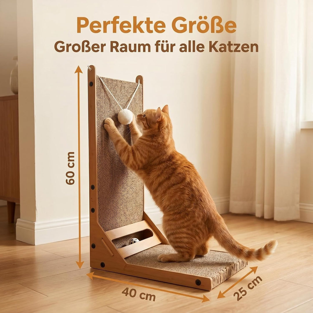 Kratzbrett für Katzen,60 cm L-förmiges Kratzmöbel mit Ballspielzeug | Kratzpappe aus hochwertigem Ka