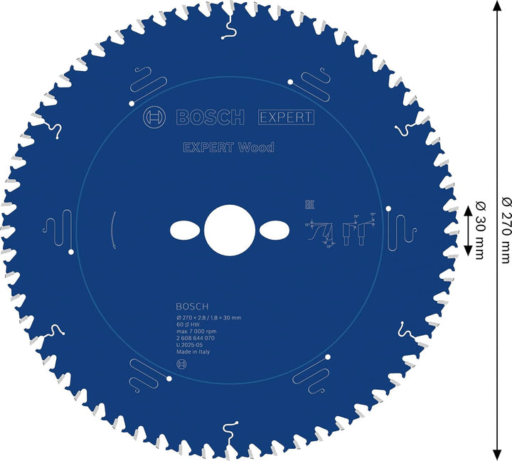 Bosch Professional 1x Kreissägeblatt Expert for Wood (Holz, Sägeblatt Ø 270 x 30 x 2,8 mm, 60 Zähne,