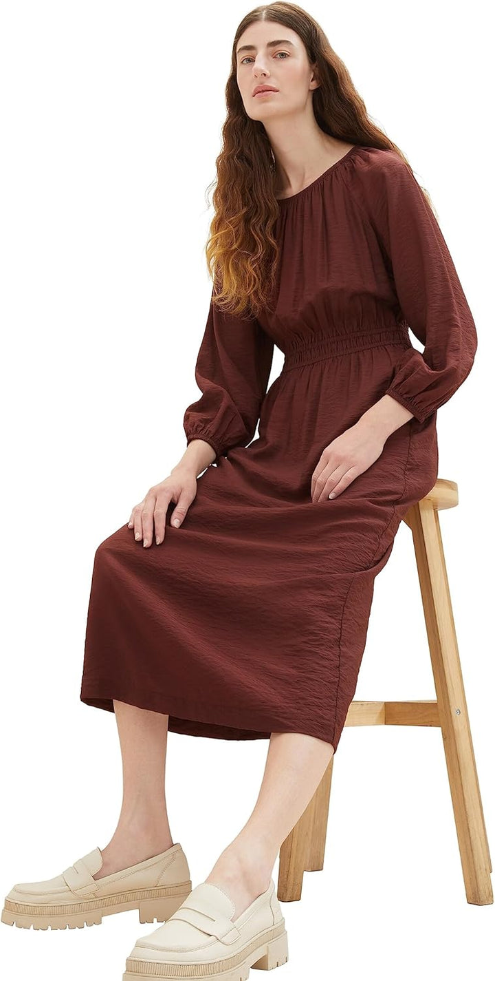 TOM TAILOR Damen Maxikleid mit Raffung, 30337 - Raisin