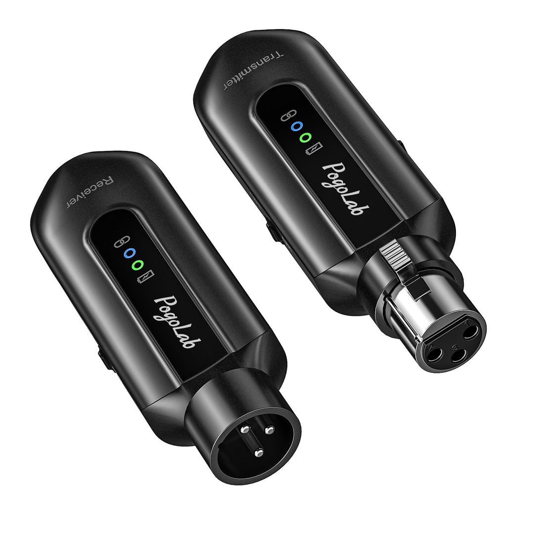 POGOLAB Drahtloser Mikrofon-Sender-Empfänger, 2,4 GHz, kabelloses XLR-Mikrofonsystem, wiederaufladba