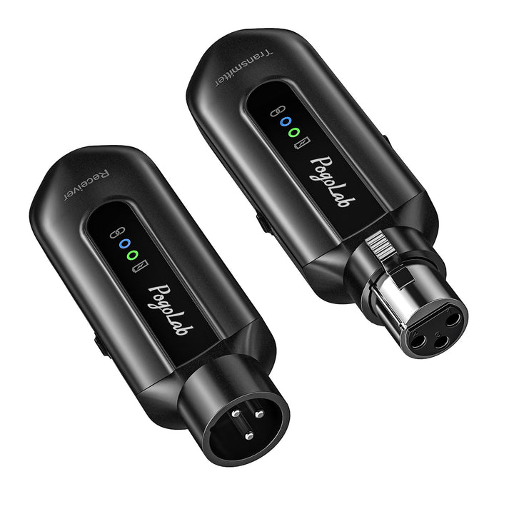 POGOLAB Drahtloser Mikrofon-Sender-Empfänger, 2,4 GHz, kabelloses XLR-Mikrofonsystem, wiederaufladba