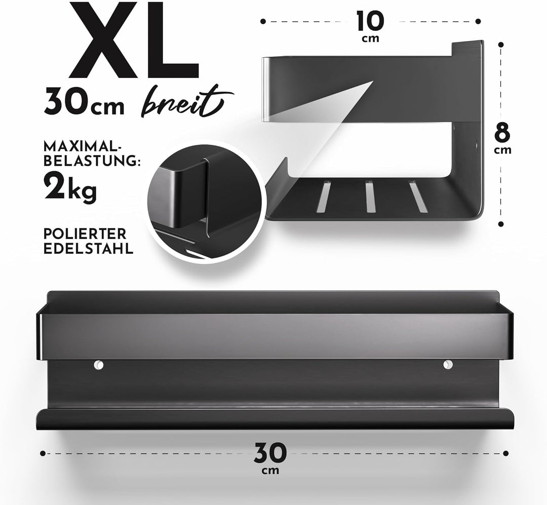 HENAL Duschablage SET 5 in 1, Edelstahl-Duschablage schwarz matt ohne bohren, Duschregal inklusive R