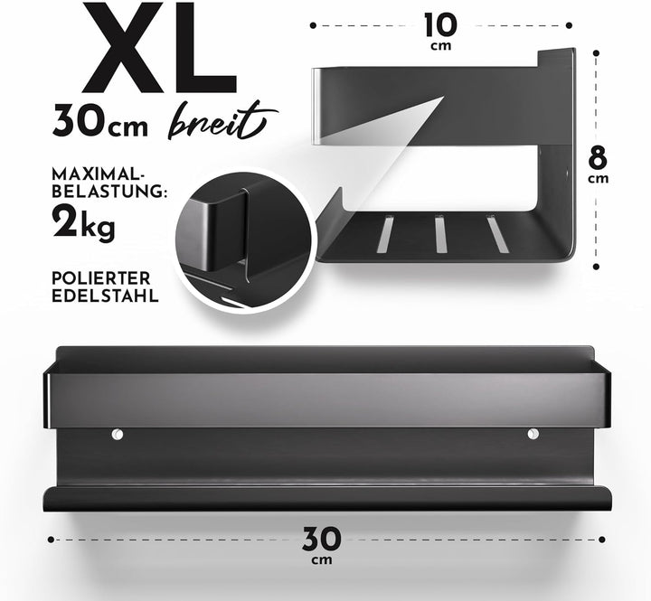 HENAL Duschablage SET 5 in 1, Edelstahl-Duschablage schwarz matt ohne bohren, Duschregal inklusive R