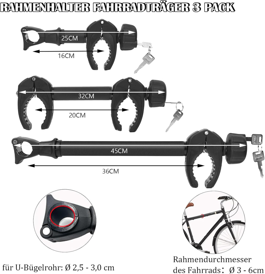 Rahmenhalter für Fahrradträger 3 Stück 25CM + 32CM + 45CM Länge, Universal Fahrradrahmenhalter Absch