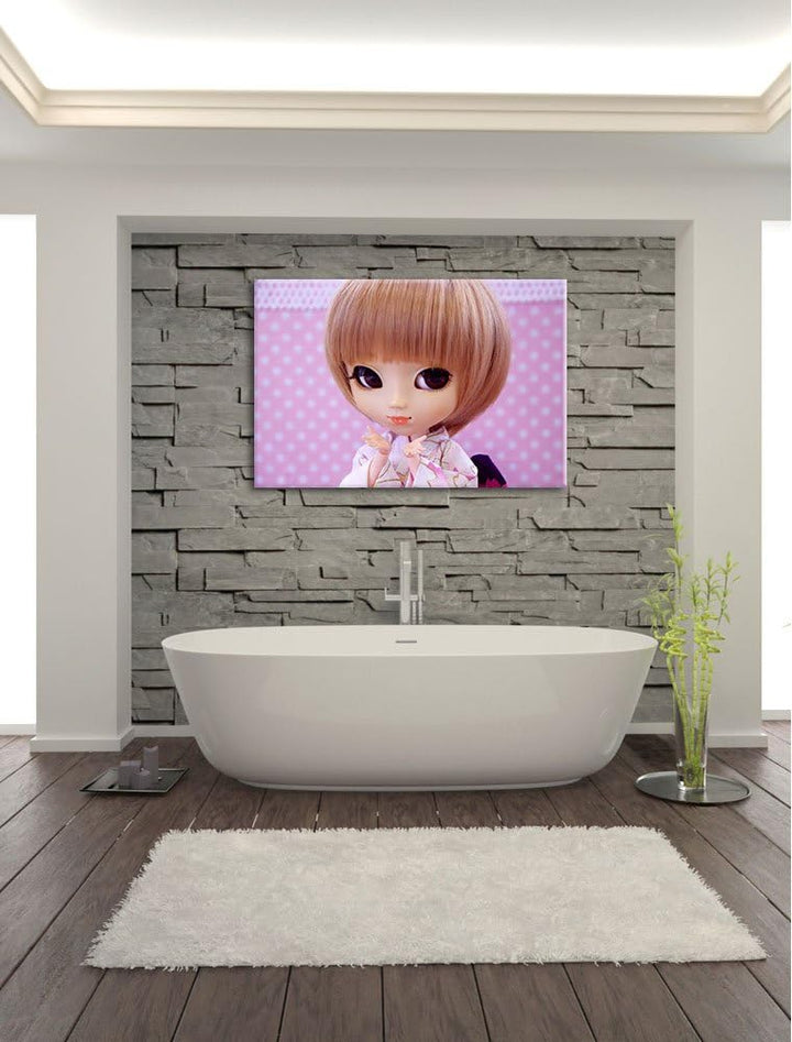 kleine Puppe im traditionellen Kimono Leinwand, XXL riesige Bilder fertig gerahmt mit Keilrahmen, Ku