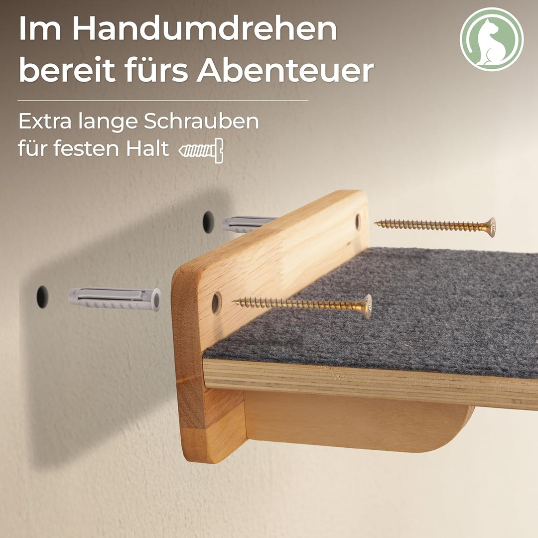 WOOWOOD® 2X Kletterwand Katzen - 3X Katzentreppe Wand [Beste Stabilität] - Kratzbaum Wand, Hängematt