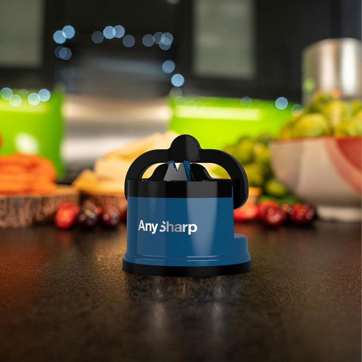 AnySharp Messerschärfer, Freihändige Sicherheit, PowerGrip Saugnapf, Sicheres Schärfen aller Küchenm