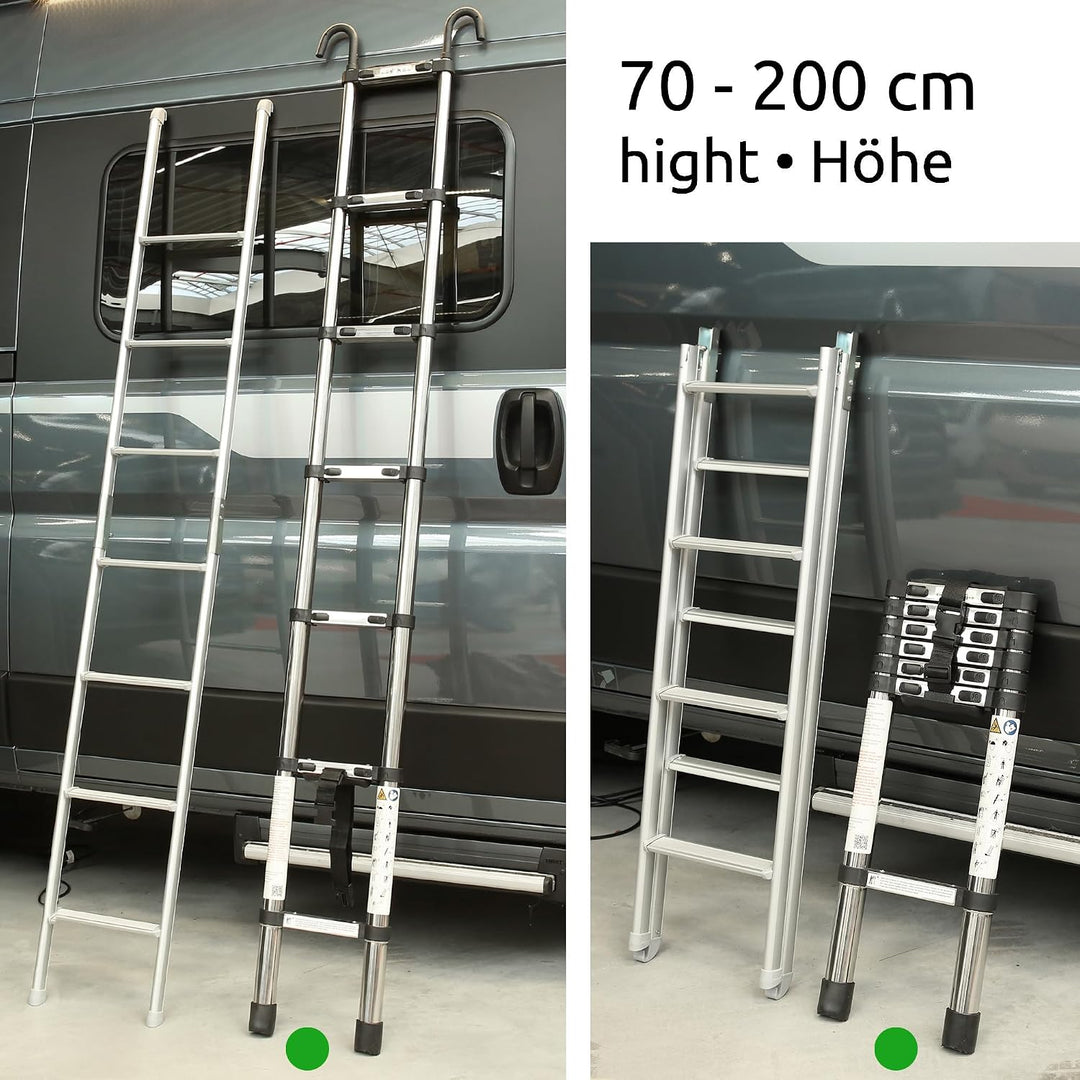 your GEAR Pescara - 2 m Teleskopleiter aus Stahl, max150 kg, schmale Leiter für Wohnmobil Camper und