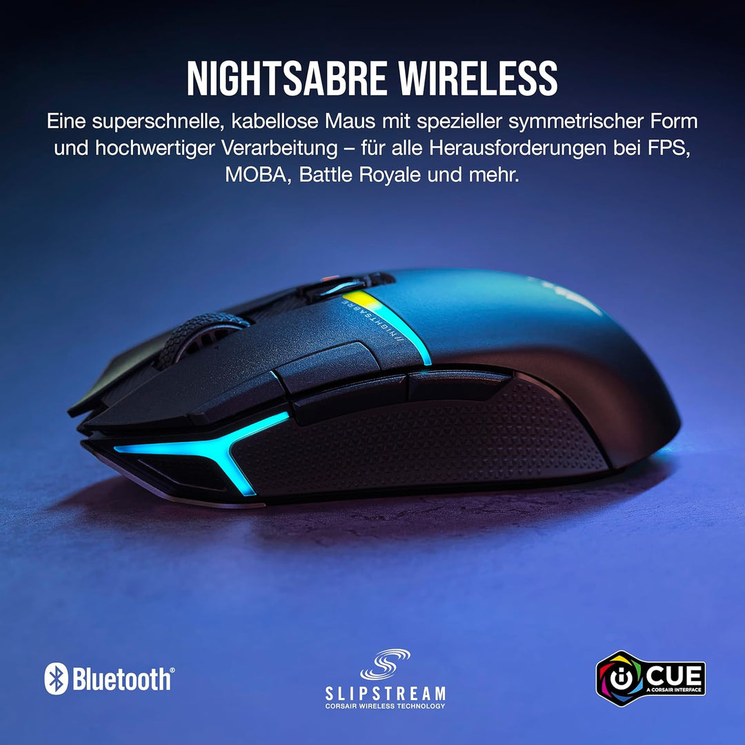 Corsair NIGHTSABRE RGB Wireless Gaming-Maus Für FPS, MOBA - 26.000 DPI - 11 Programmierbare Tasten -