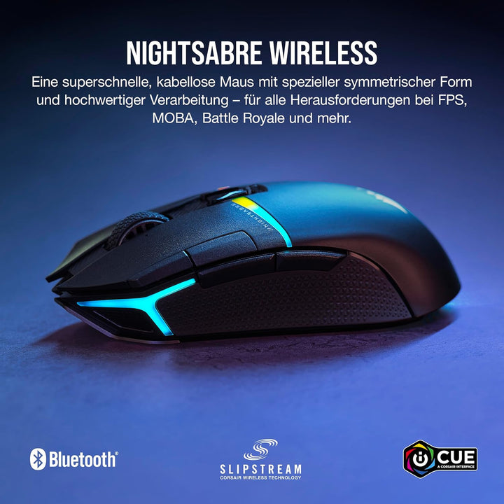 Corsair NIGHTSABRE RGB Wireless Gaming-Maus Für FPS, MOBA - 26.000 DPI - 11 Programmierbare Tasten -