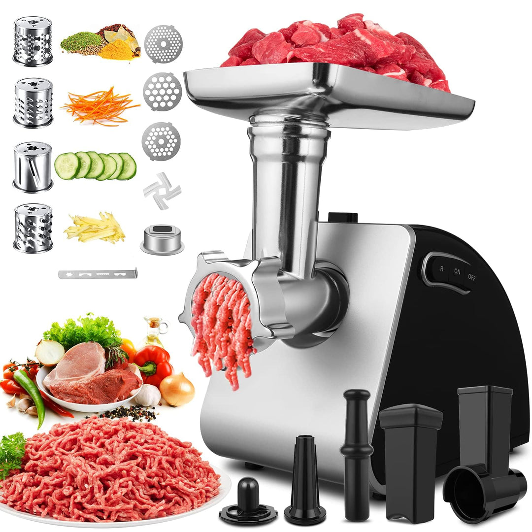 COOCHEER Elektrischer Fleischwolf 2000W, Wurstfüller Spritzgebäck Kibbe Set, 3 Lochscheiben für Flei
