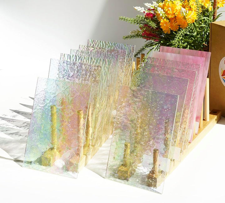 Lanyani 12 Blatt schillernde, klare, strukturierte Buntglasplatten für Käfige, 10,2 x 15,2 cm Kathed