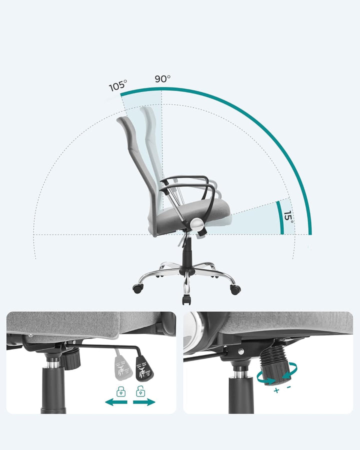 SONGMICS Bürostuhl, ergonomischer Schreibtischstuhl, Drehstuhl, gepolsterter Sitz, Stoffbezug, höhen