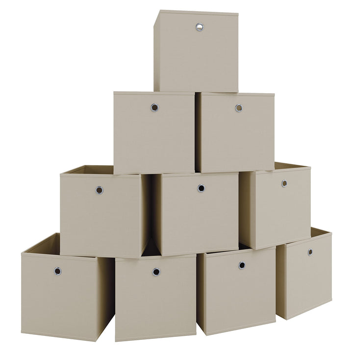 VCM 10er Set Faltbox Klappbox Sammelbox Stoffbox Regalbox Regalkorb ohne Deckel Weiss-Natur 28 x 27