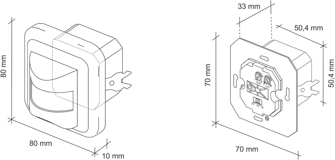 SEBSON® 2X Bewegungsmelder Innen Unterputz, LED geeignet, Wand Montage UP Dosen 60mm Hohlraumdose 68