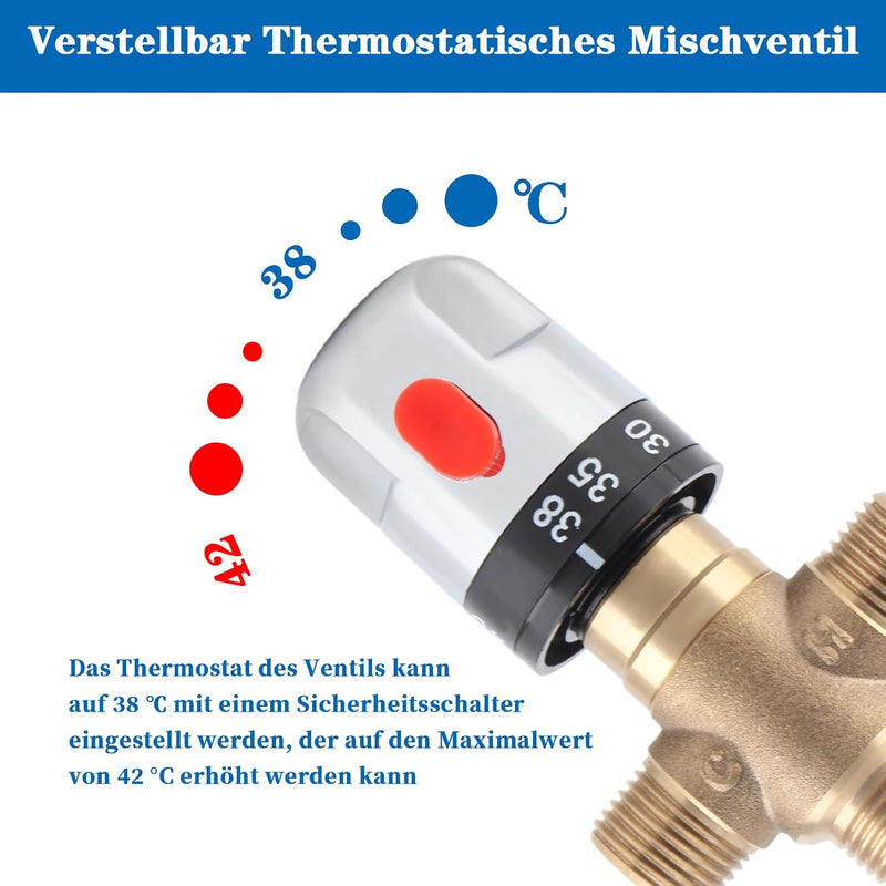 Solid Messing G1 / 2 Thermostatisches Mischventil für Dusche System Wassertemperaturregelung Rohr Be