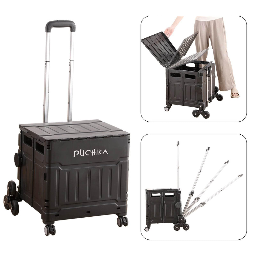 PUCHIKA Einkaufstrolley klappbar, Einkaufswagen Trolley, Einkaufstrolley mit Deckel, Shopping Trolle