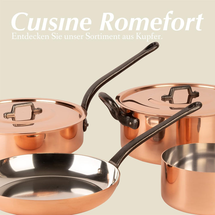 Cuisine Romefort | Kupfersauteuse verzinnt mit Gusseisengriff und Deckel Ø 22 cm | traditionelle Sch
