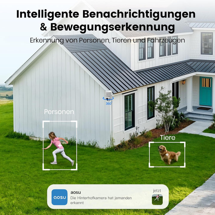 aosu 3K 5MP Überwachungskamera Aussen Solar Akku, 360° PTZ, 2-in-1 Überwachung und Beleuchtung, AI-E
