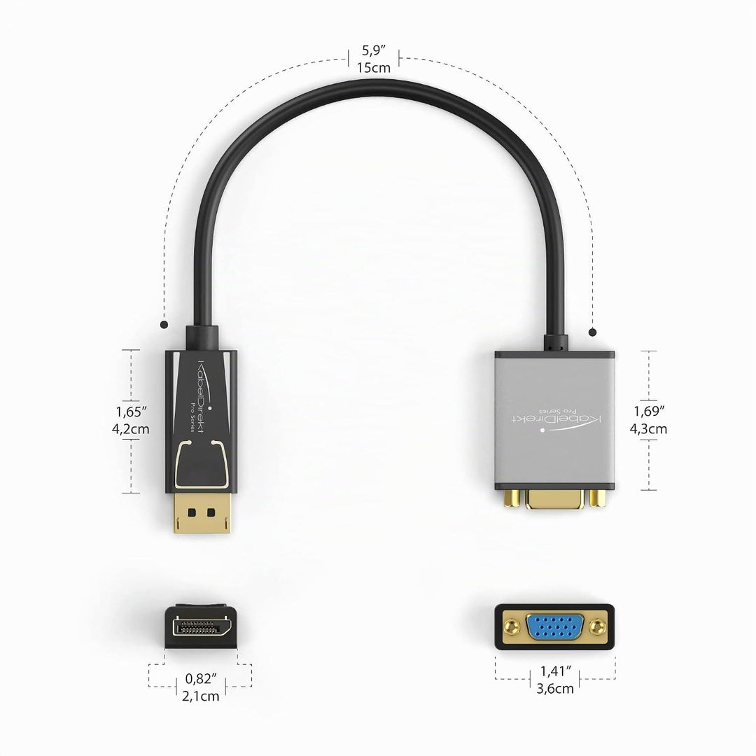 KabelDirekt – DisplayPort DP auf VGA Adapter – 0,15m (maximale Auflösung 1920 x 1200/60Hz, geeignet