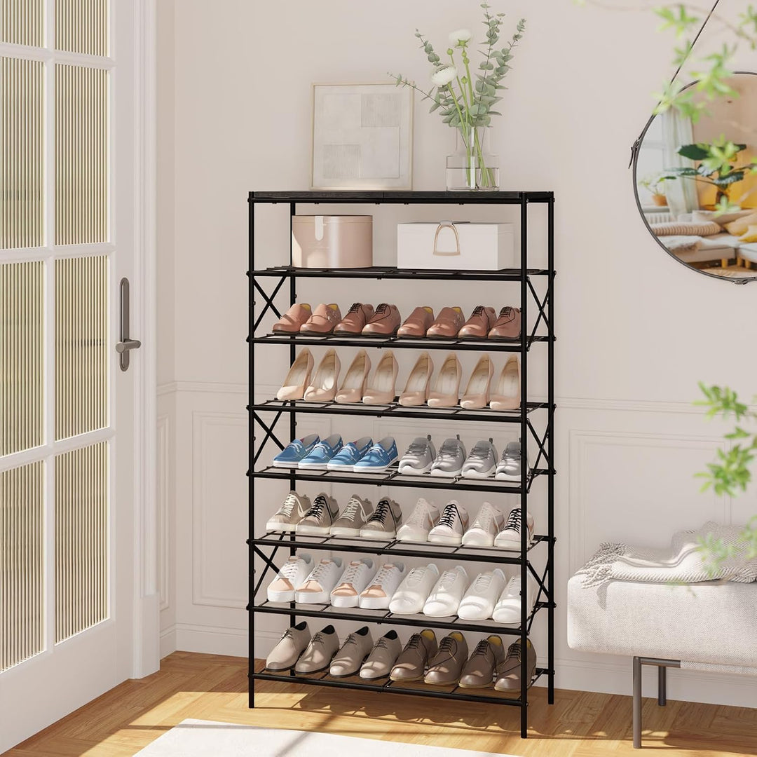 IBUYKE Schuhregal mit 8 Etagen, Grosse Kapazität Schuhregal mit Ablage für 32 Paar Schuhe, Platzspar
