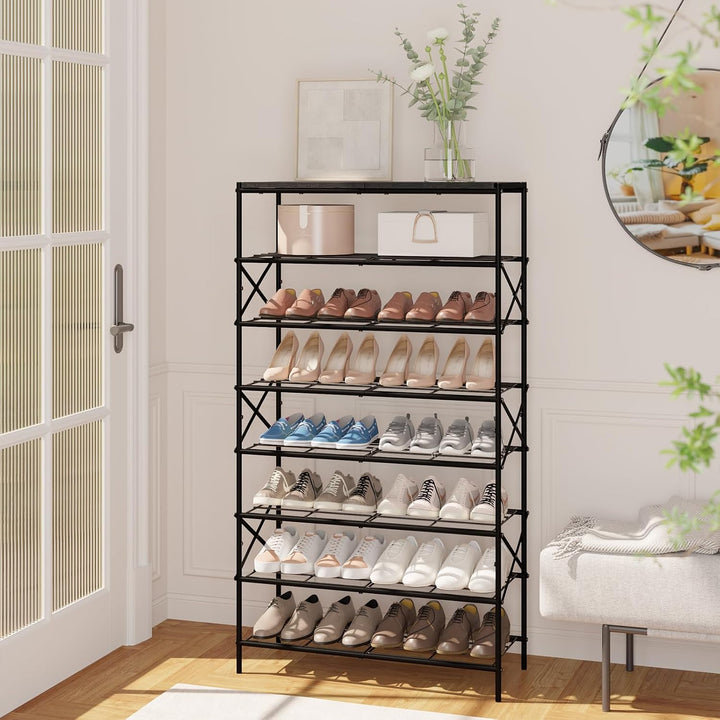 IBUYKE Schuhregal mit 8 Etagen, Grosse Kapazität Schuhregal mit Ablage für 32 Paar Schuhe, Platzspar