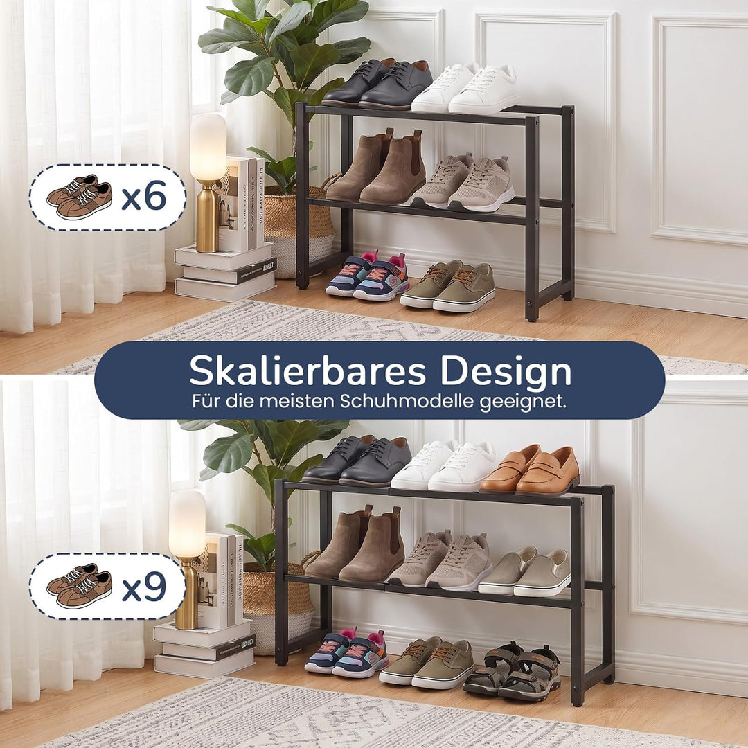 Ausziehbar Schuhregal mit 2 Etagen, Metall-Schuhständer Schmal Kleines Schuhregal, Robustes Design,