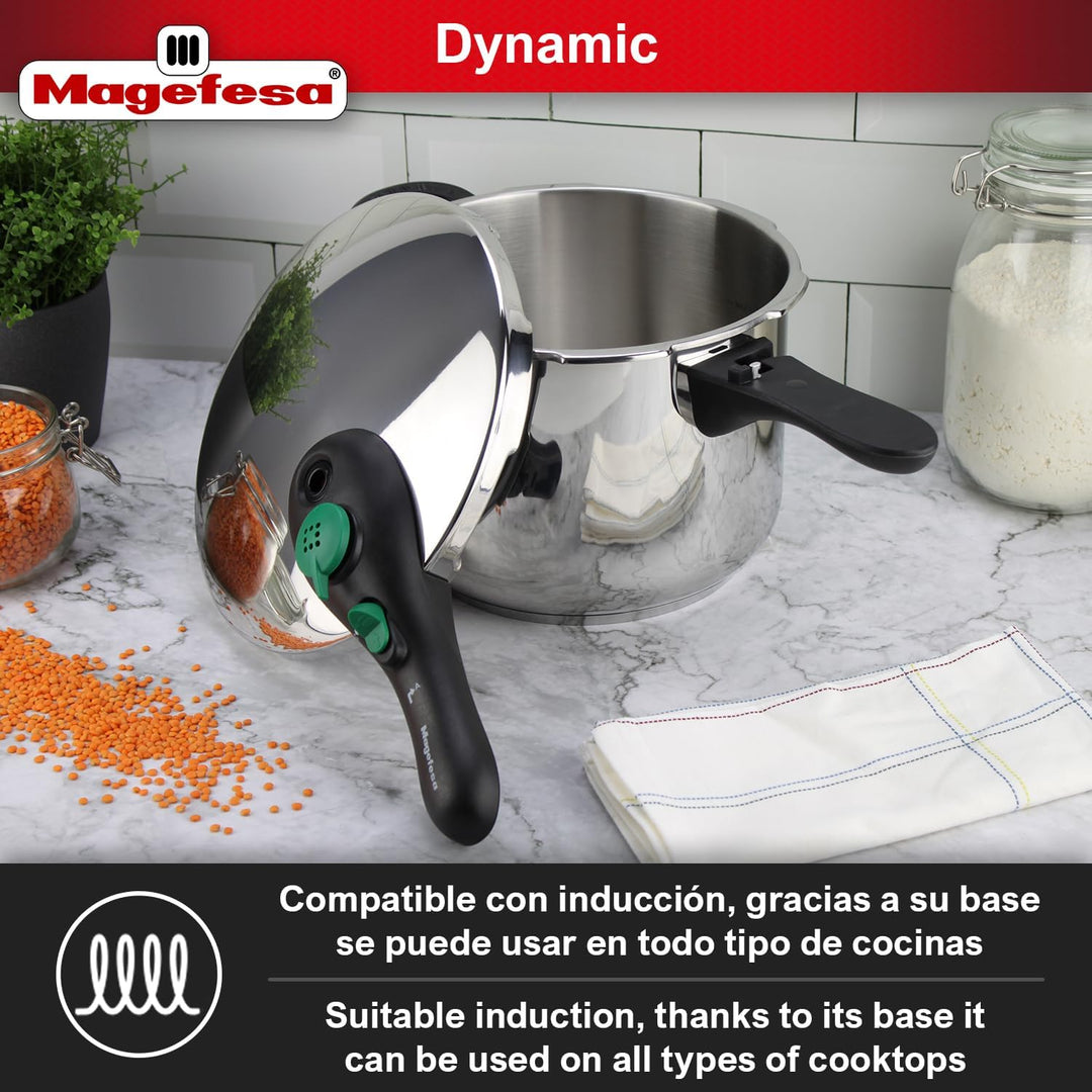 MAGEFESA ® Dynamic Schnellkochtopf 6 Liter + Korb, hergestellt aus 18/10 Edelstahl, für alle Herdart