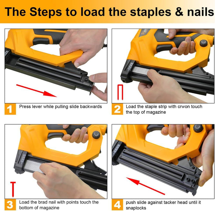 Hoteche 9A Elektrotacker 2-in-1 | 20pcs/min | 100-Nagelkapazität | VDE Stecker | Gelb-Schwarz | 400p