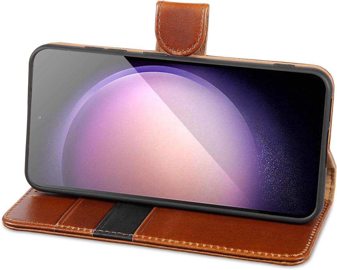 LENSUN Echtleder Hülle für Samsung Galaxy S23, Handyhülle [Echtes Leder] [Magnetverschluss] [RFID Sc