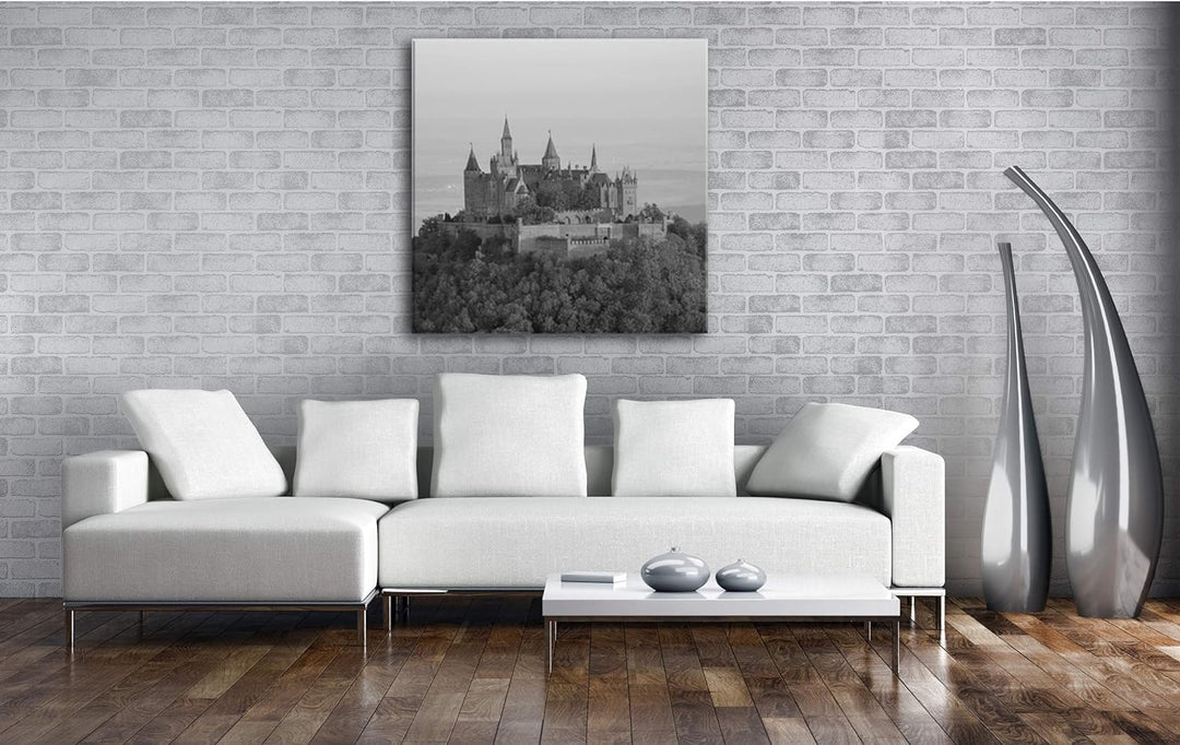 deyoli Burg in Hohenzollern Format: 70x70 Effekt: Schwarz&Weiss als Leinwandbild, Motiv auf Echtholz