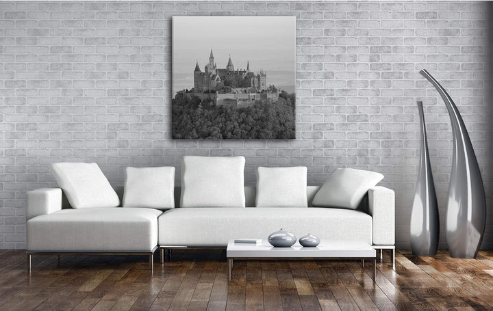 deyoli Burg in Hohenzollern Format: 70x70 Effekt: Schwarz&Weiss als Leinwandbild, Motiv auf Echtholz