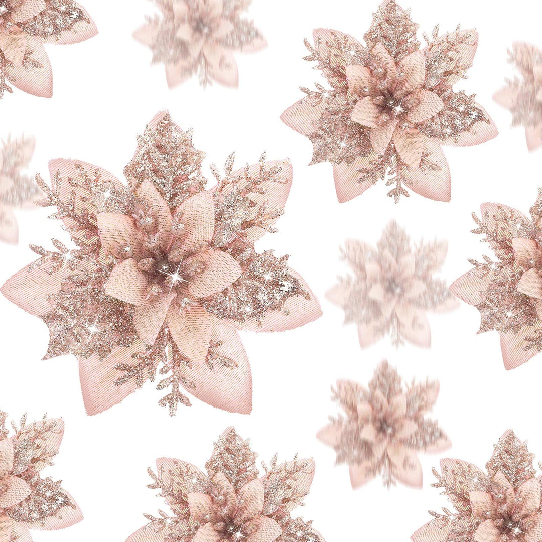 24 Glitzer Weihnachtsstern Blumen Künstliche Weihnachten Blumen Ornamente Hochzeit Blume Deko Weihna