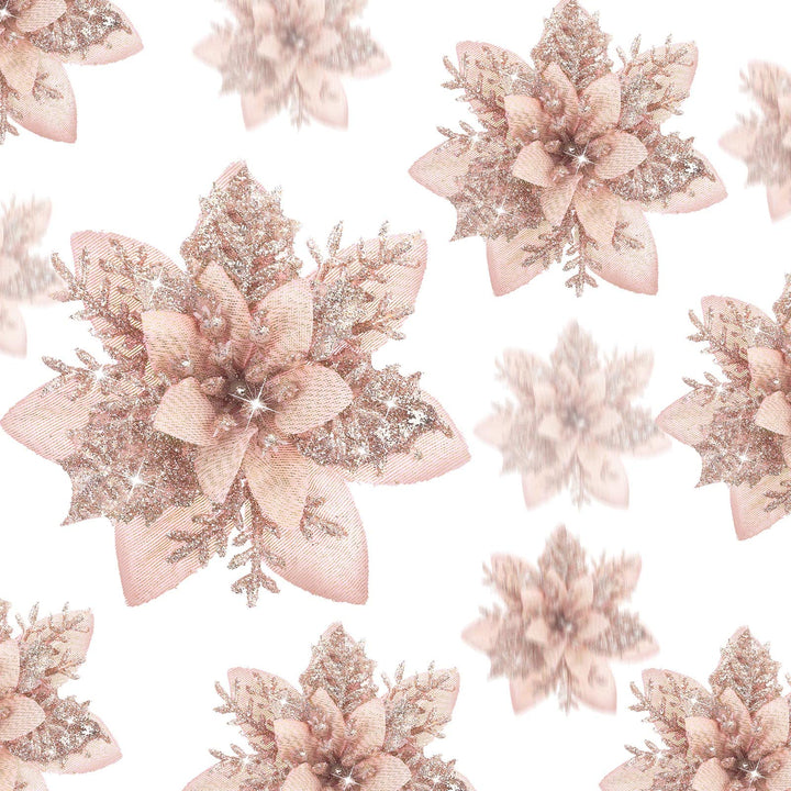 24 Glitzer Weihnachtsstern Blumen Künstliche Weihnachten Blumen Ornamente Hochzeit Blume Deko Weihna