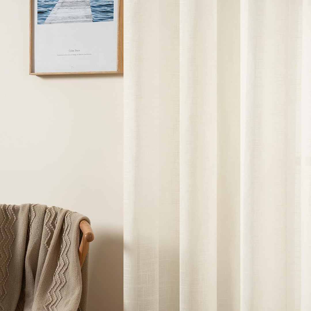 MIULEE 2er Set Voile Vorhang Sheer Leinenvorhang mit Ösen Transparente Leinen Optik Gardine Ösenscha