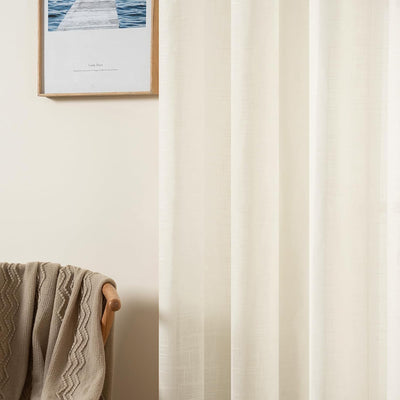 MIULEE 2er Set Voile Vorhang Sheer Leinenvorhang mit Ösen Transparente Leinen Optik Gardine Ösenscha