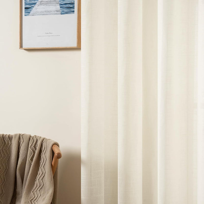 MIULEE 2er Set Voile Vorhang Sheer Leinenvorhang mit Ösen Transparente Leinen Optik Gardine Ösenscha