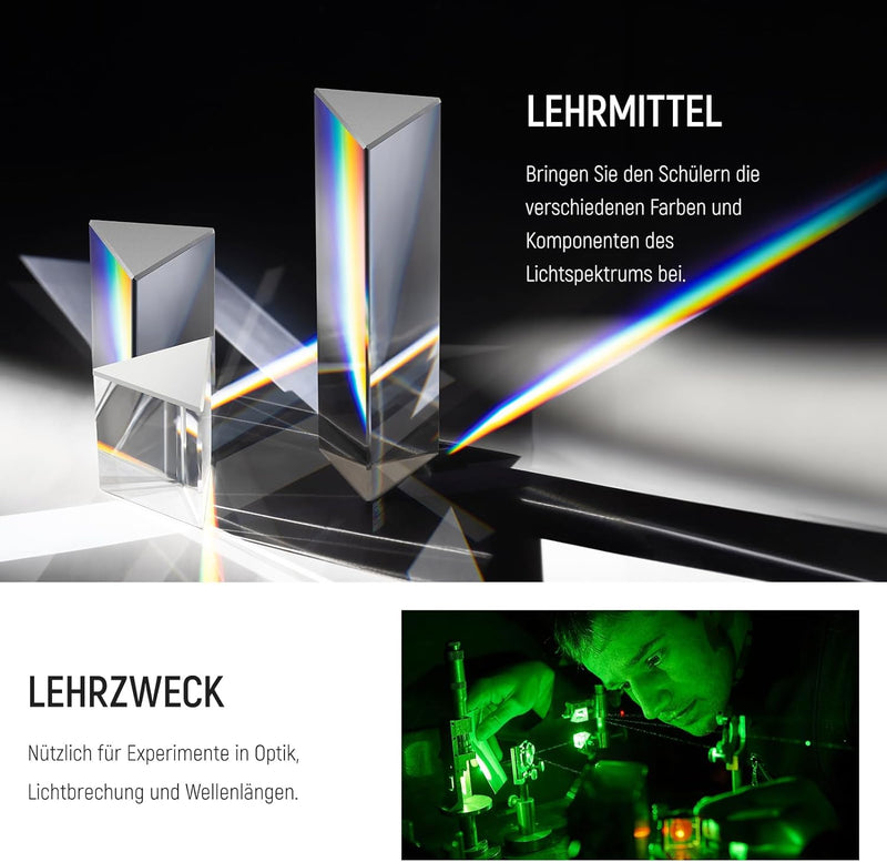 NEEWER 3er Pack dreieckiges Prisma Set, 6cm, 10cm und 15cm optisches K9 Kristallglas für Prismenfoto