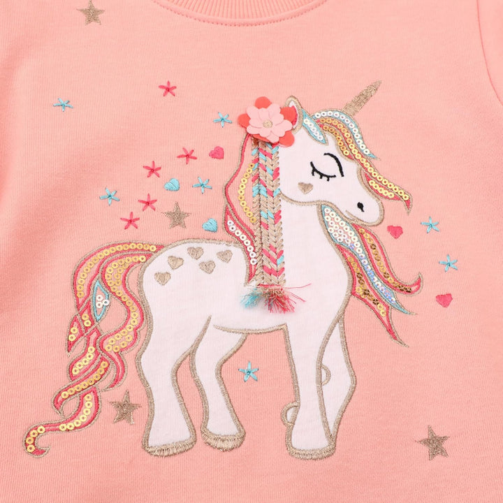Vckrio Sweatshirt für Mädchen Kinder Strickpullover mit Glitzer Pailletten Stickerei Langarmshirt Ba