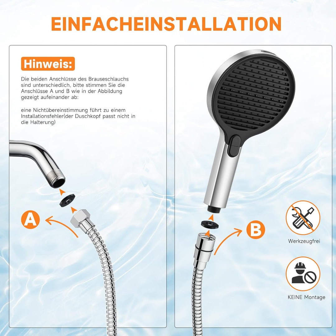 Ronvie Duschkopf Gross Φ140mm mit 3+1 Strahlarten, Wassersparender Hochdruck Sparduschkopf mit Druck